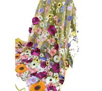 Tessuti in tulle ricamato con pizzo, Unilateral Embroidered 3D Applique Wedding Fabric For DIY Polyester Mesh Multicolor 1Yard(Yellow Mesh)