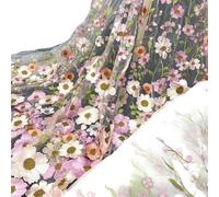 Tessuti in tulle ricamato con pizzo, Unilateral Embroidered 3D Applique Wedding Fabric For DIY Polyester Mesh Multicolor 1Yard(White Khaki)