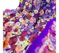 Tessuti in tulle ricamato con pizzo, Wedding Dress Fabric 3D Applique Embroidered Mesh Polyester Multicolor For DIY(Dark Purple Mesh)