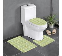 Tessuti testurizzati I completi a quadri per la duplicazione dell'illustrazione Set di tappetini da bagno in flanella 3 pezzi Tappeto da bagno Copriwater Tappetino da vasca | Morbidezza come una nu