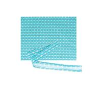 Tessuto 55 x 45 cm & nastro da cucire 3 m x 2 cm - Azzurro chiaro a losanghe arancioni e blu
