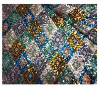 Tessuto Abbigliamento Moda Paillette Abiti Sera Ballo ARABIC Oro Giallo Blu Romb