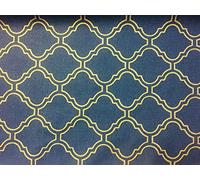 Tessuto blu marocchino a graticcio - Dorato Arabic Geometrico Damascato Cuscino Cuscino Cuscino Decorazione Casa Materiale - Larghezza 140 cm (2 metri)