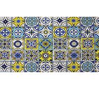 Tessuto Cotone Arredo VIETRI Maioliche Mattonelle Giallo Turchese 50 x 280