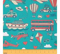 Tessuto decorativo per auto, autobus e cartoni animati di The Yard carino veliero aeroplani, tessuto decorativo per amanti del cucito, cuori per bambini, stampa caffè, tessuto hippie per tappezzeria
