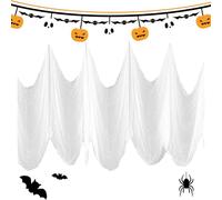 Tessuto Decorativo per Halloween: Bianco, 2.15 x 8 m, Scary Cheese Cloth Halloween Decorative, Garza Decorativa per Halloween per Festa, Porte, Finestre, Giardino e Casa Infestata