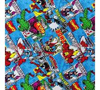 Tessuto di cotone con motivo Marvel Comics Burst Blue Iron Man Hulk Black Widow Thor, Spiderman, tessuto di cotone a metropolitana (al metro)