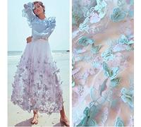 Tessuto di pizzo a rete ricamato 3D con farfalle e fiori al metro, larghezza 129,5 cm, per fai da te, abbigliamento fatto a mano, abito da sposa, decorazione per la casa (2,7 m, azzurro)
