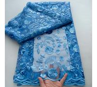 Tessuto di pizzo con paillettes a rete africana blu 5 metri Tessuto di pizzo di seta di latte francese ricamato di alta qualità nigeriano per abito da sposa cucito
