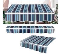 Tessuto di ricambio per baldacchino da esterno, 6 x 2,5 m, in poliestere impermeabile resistente ai raggi UV, per ombrellone da patio, a righe blu, copertura manuale con mantovana