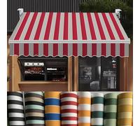 Tessuto di ricambio per tenda da giardino retrattile resistente, in poliestere 280 g/m², per telai da 3,5 m, ideale per balcone, patio o vetrina, strisce rosse, 7 x 3,5 m
