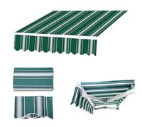Tessuto di ricambio per tenda da sole retrattile, 300 g/m², in poliestere impermeabile, protezione dai raggi UV, tenda da sole, tela a righe verdi, dimensioni: 3,6 x 2 m, perfetto per uso in terrazza