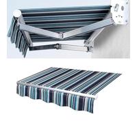 Tessuto di ricambio per tenda da sole retrattile, 4 x 2,4 m, tessuto a baldacchino a righe, resistente, in poliestere blu per soluzioni per l'ombra del patio