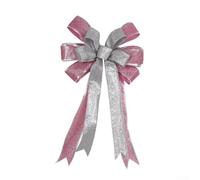 Tessuto e polvere d'oro Per fiocco natalizio progettato per decorazioni esterne tra cui cime degli alberi, porte, recinzioni con struttura a nastro metallico (argento+rosa)