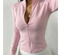 Tessuto elastico aderente, crea una silhouette elegante e dignitosa; giacca sportiva con collo alla coreana raffinata; design con cerniera frontale e polsini con foro per il pollice, che evidenzia le