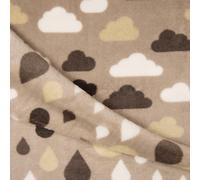 Tessuto Fleece Morbido E Reversibile - NUVOLE E Gocce Di Pioggia SABBIOSO