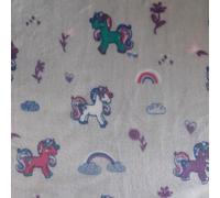 Tessuto Fleece Supersoft A Due Facce Bianco Arcobaleni E Unicorni