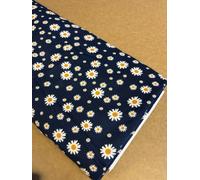 Tessuto In Cotone Needlecord Stampato A Fiori Blu Navy 100%. Venduto Al Metro