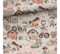 Tessuto in jersey, 50 x 160 cm, per bambini in 92% cotone, per neonati e neonati, per trattori, mucche, cavalli, jersey di cotone, non al metro