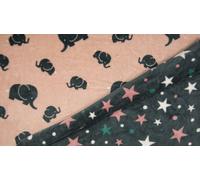 Tessuto In Pile Morbido E Reversibile Di Lusso - ELEFANTE STELLE ROSA