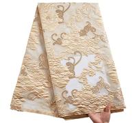 Tessuto in pizzo ricamato, Abito in tulle con pizzo ricamato jacquard e strass, linea dorata, 51/52 pollici, 239402
