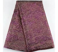 Tessuto in pizzo ricamato, Tessuto in pizzo broccato nigeriano con linea dorata, multicolore, 5 iarde, 51-52 pollici di larghezza(36001)