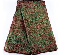 Tessuto in pizzo ricamato, Tessuto in pizzo broccato nigeriano con linea dorata, multicolore, 5 iarde, 51-52 pollici di larghezza(36007)