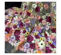 Tessuto in tulle ricamato con fiori 3D, fai da te, abito da sposa, tessuto in rete, toppa con fiori di lusso, tessuti in pizzo da cucire(Color-11)