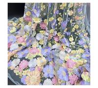 Tessuto in tulle ricamato con fiori 3D, fai da te, abito da sposa, tessuto in rete, toppa con fiori di lusso, tessuti in pizzo da cucire(Color-05)