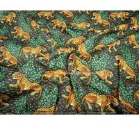 Tessuto indiano in puro cotone 5 iarde stampa tigre animale corsa stampato a ...