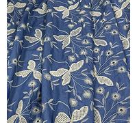 Tessuto jeans denim, Tessuto denim con fiori ricamati, misto poliestere e cotone, blu lavato, 160x50 cm, fai da te(Blue 1)