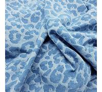 Tessuto jeans denim, Tessuto denim con stampa leopardata, jacquard in puro cotone, lavato, non elasticizzato, blu, 150 cm al metro(Light Blue)