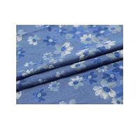 Tessuto Jeans Jacquard Fiore di Cotone Tessuto Denim Lavato Materiale da Cucito Tessuti per la Casa per Cucire Pantaloni Eleganti Accessori di Abbigliamento(Larghezza: 150 cm(Size:0.5 m,Color:Azzurro)