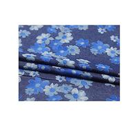 Tessuto Jeans Jacquard Fiore di Cotone Tessuto Denim Lavato Materiale da Cucito Tessuti per la Casa per Cucire Pantaloni Eleganti Accessori di Abbigliamento(Larghezza: 150 (Size:2 m,Color:Blu scuro)