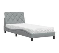 Tessuto Morbido Con Materasso Incluso Camera Moderna Letto Singolo Completo | Letto con Materasso Grigio Chiaro 90x200 cm in Tessuto con Base a Doghe e Testiera Imbottita, Struttura Completa Senza Rete,