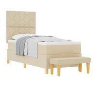 Tessuto morbido imbottito letto per camera moderna Crema 200 x 80 cm | Letto a molle con cuscino Crema 200 x 80 cm Tessuto con Materasso ad Aria e Panca Imbottita, Struttura in Legno