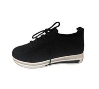 Tessuto mosche casual e traspirante, fondo spesso, lacci, scarpe da ginnastica, scarpe casual, Nero , 38 EU