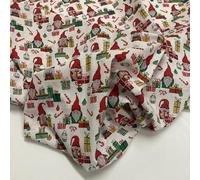 Tessuto natalizio al metro cotone, gnomi, perfetto per progetti artigianali di Natale, patchwork, progetti di interni