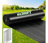 Tessuto paesaggistico per erbacce da 1,8 m x 90,7 m, geotessile intrecciato resistente con 60 picchetti a forma di U e linee di taglio prestampate, copertura del terreno per aiuole da giardino per