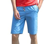 Tessuto Pantaloncini da Uomo Tinta unita con Lacci Corti Cargo Pantaloncini Casual Jeans Vita Elastico Uomo con Cerniera Mosca, blu, L