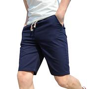 Tessuto Pantaloncini da Uomo Tinta unita con Lacci Corti Cargo Pantaloncini Casual Jeans Vita Elastico Uomo con Cerniera Mosca, Marina, L
