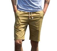 Tessuto Pantaloncini da Uomo Tinta unita con Lacci Corti Cargo Pantaloncini Casual Jeans Vita Elastico Uomo con Cerniera Mosca, cachi., L