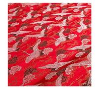 Tessuto per abiti in broccato cinese, tessuto flor Modello di gru Bello ed elegante uccello imitazione raso di seta mobili in mogano vestito antico Tang Cheongsam panno cinese 75X100 cm(Rood)