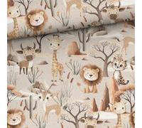 Tessuto per bambini, 100% cotone, pre-tagliato, tessuto pretagliato, tessuto per bambini, 0,5 m, cotone di alta qualità, con animali selvatici, leone, ghepardo, giraffa, gazzella, tessuto per bambini