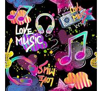Tessuto per esterni, motivo note musicali al metro, tappezzeria per sedie, per ragazzi e ragazze, cuffie, radio, amanti della musica, per progetti fai da te, 92 x 150 cm, nero e rosa