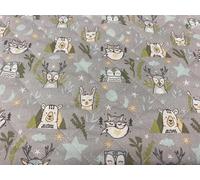 Tessuto trapuntato ANIMALI della foresta, tessuto in popelin 100% cotone, tessuti per bambini, tessuto per lavori e artigianato, tessuti al metro, 1 metro x 150 cm