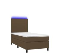 Tessuto traspirante con LED letto singolo testiera regolabile Marrone scuro | Letto a Molle con Materasso e LED Marrone Scuro 80x200cm in Tessuto con Testiera Regolabile e Coprimaterasso