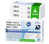 Test Combinato 5 in 1 SARS-CoV-2 Influenza B RSV ADV - 4 Pezzi Nasale | Esito in quindici minuti - Autodiagnostico per uso privato - Confezione singola - Per viaggio e casa