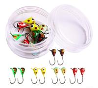 Testa a goccia per pesca sul ghiaccio, 1 g, con testa rossa piccola con amo spinato n. 8, testa esca morbida a basso profilo, attrezzatura terminale per acqua fredda (10 colori per scatola)