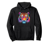 Testa colorata di tigre colorata di tigre dipinto vibrante Felpa con Cappuccio